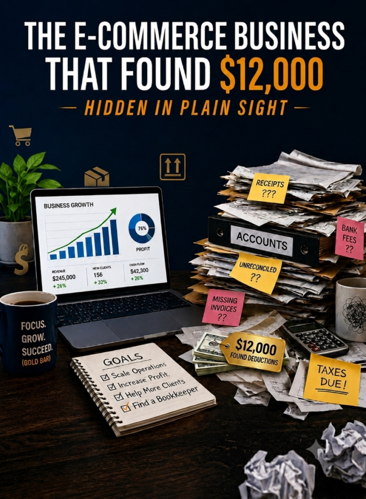 E-commerce business bookkeeping cleanup uncovering $12,000 in missed tax deductions